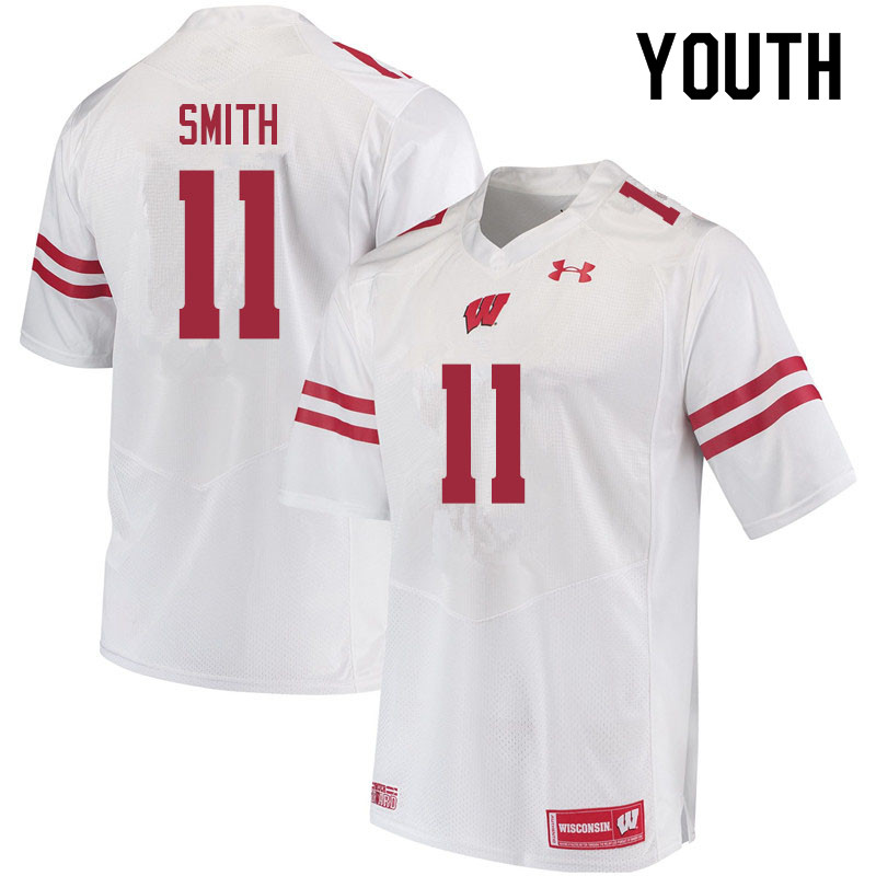 Wisconsin Badgers Youth #11 Alexander Smith NCAA Under Armour Authentic White College Stitched Football Jersey BE40D20DA